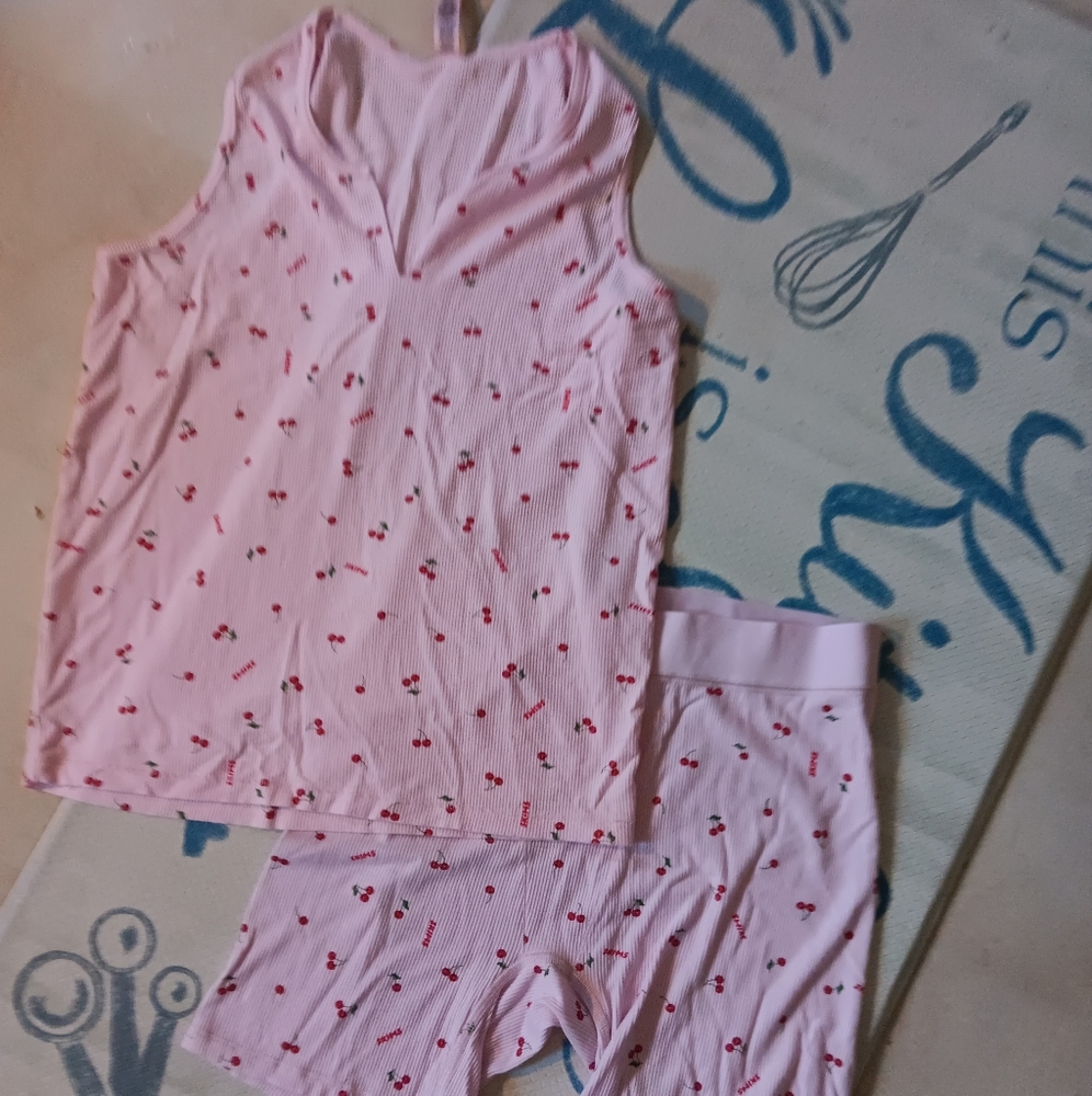 Skims Cherry Print Pink Sleepwear Set